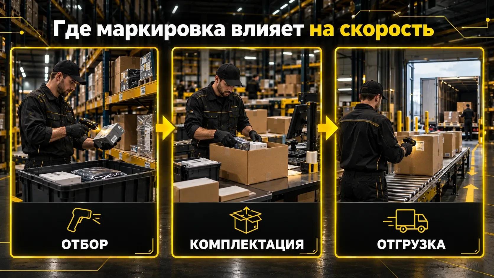Этапы сканирования при комплектации, упаковке и отгрузке маркированного товара.
