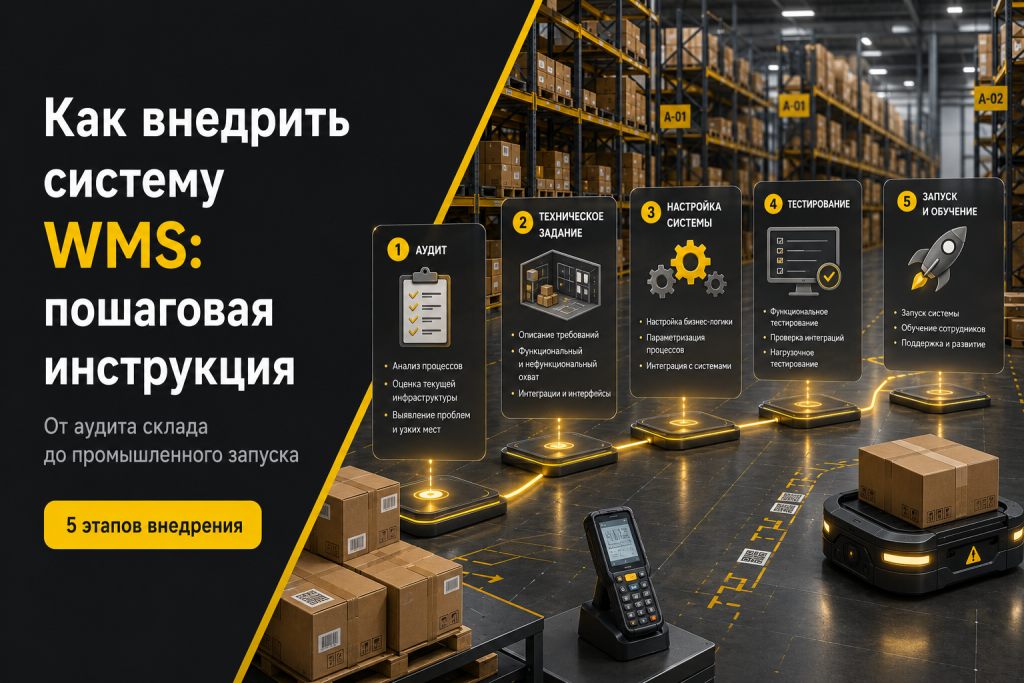 Пошаговое внедрение WMS-системы: аудит, настройка, тестирование, обучение и запуск склада.